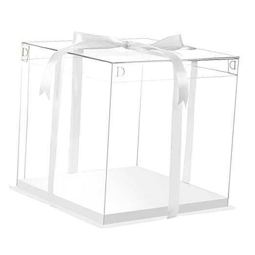 6Pcs Tall Cake Boxes Clear cake Box with Ribbon, white-12x12x10inch-6Pcs gallery