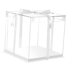 6Pcs Tall Cake Boxes Clear cake Box with Ribbon, white-12x12x10inch-6Pcs