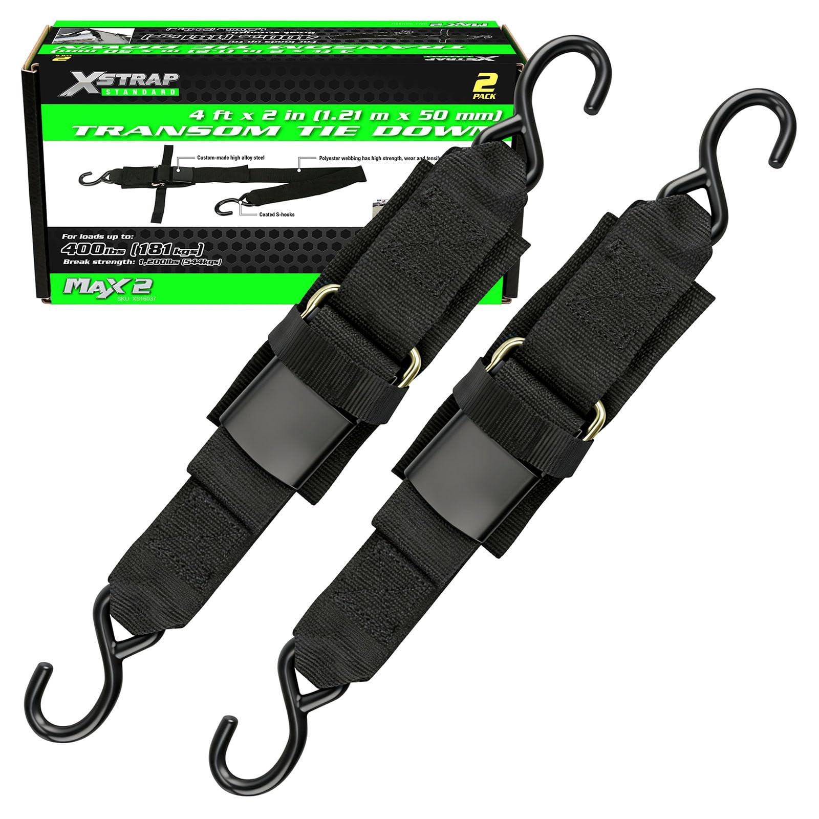 2-Pk 2" x 4ft Boat Trailer Transom Tie-Down Straps 1200LB Adjustable Marine gallery