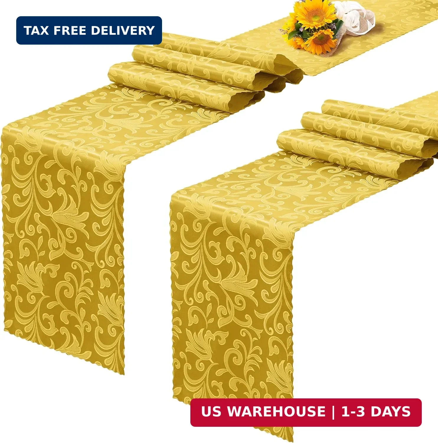 RUDONG M 2 Pack Gold Satin Table Runners 12 x 108 Inch, Long Silky Damask Table gallery
