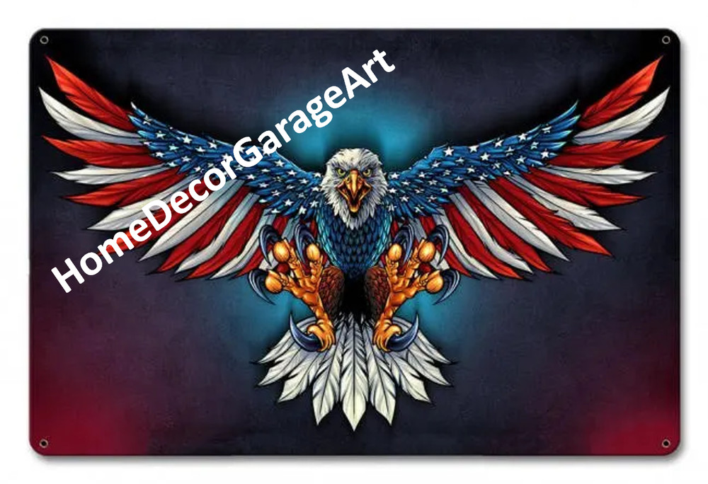United State Flag Eagle On Rectangle Shape Background , Patriotic Metal Art Sign