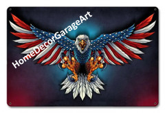 United State Flag Eagle On Rectangle Shape Background , Patriotic Metal Art Sign