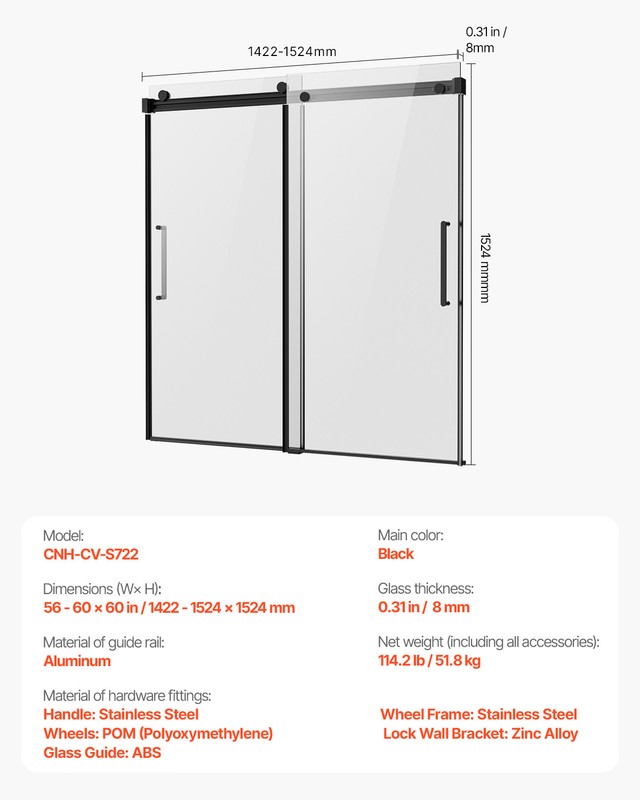 Frameless Sliding Bathtub Door 56-60 in.W x 60 in.H Frameless Shower Glass Door gallery