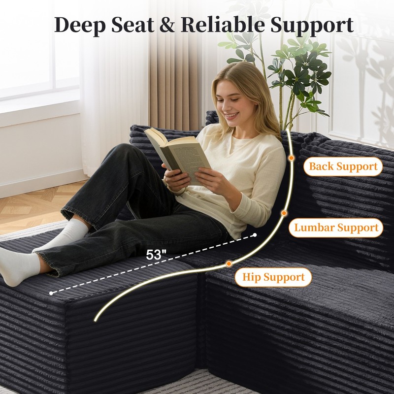 Korser 80" Cloud Modular Sectional Sofa with L-Shaped & Movable Ottoman Corduroy gallery