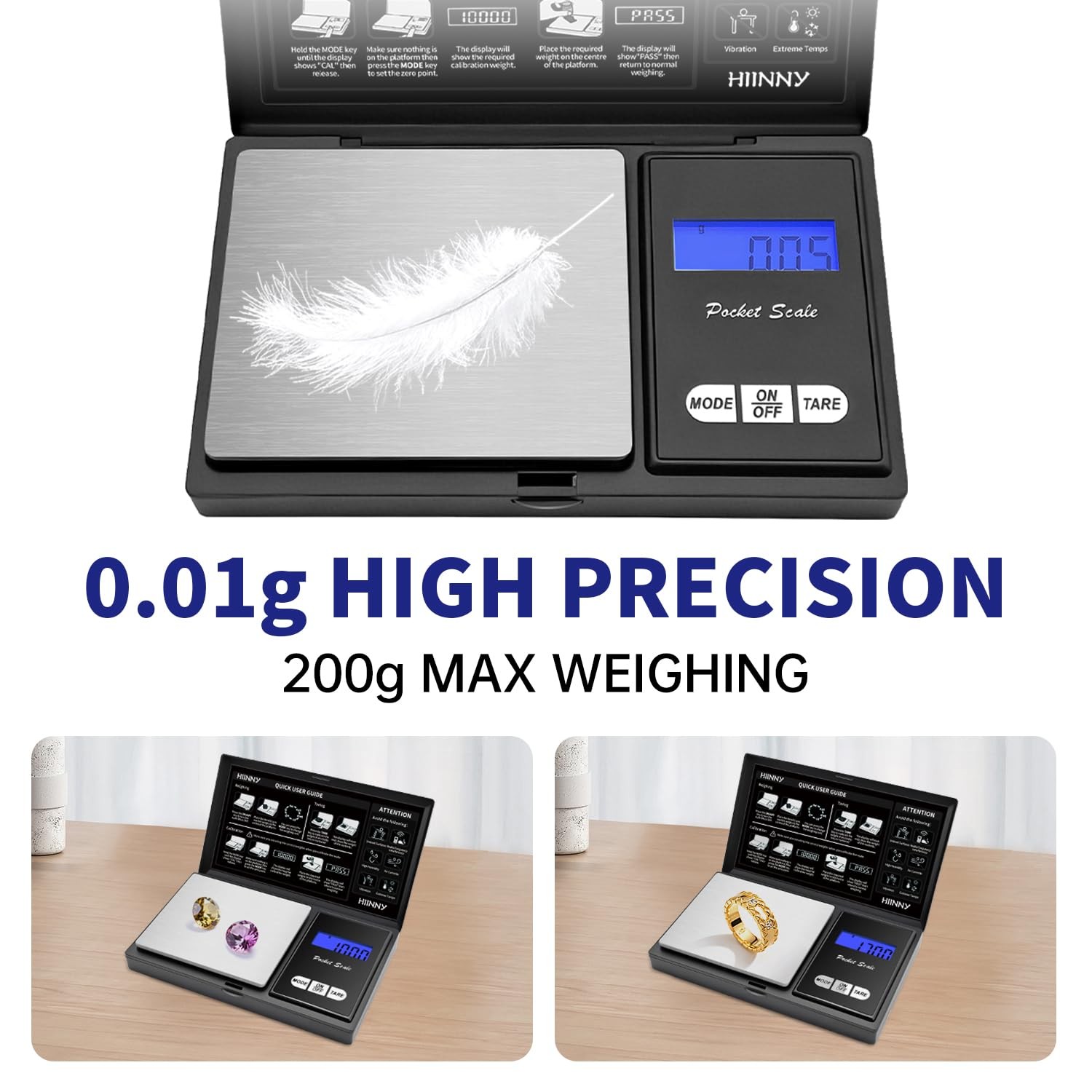 Báscula digital de bolsillo de alta precisión, 200 g/0,01 g para joyería pequeña gallery