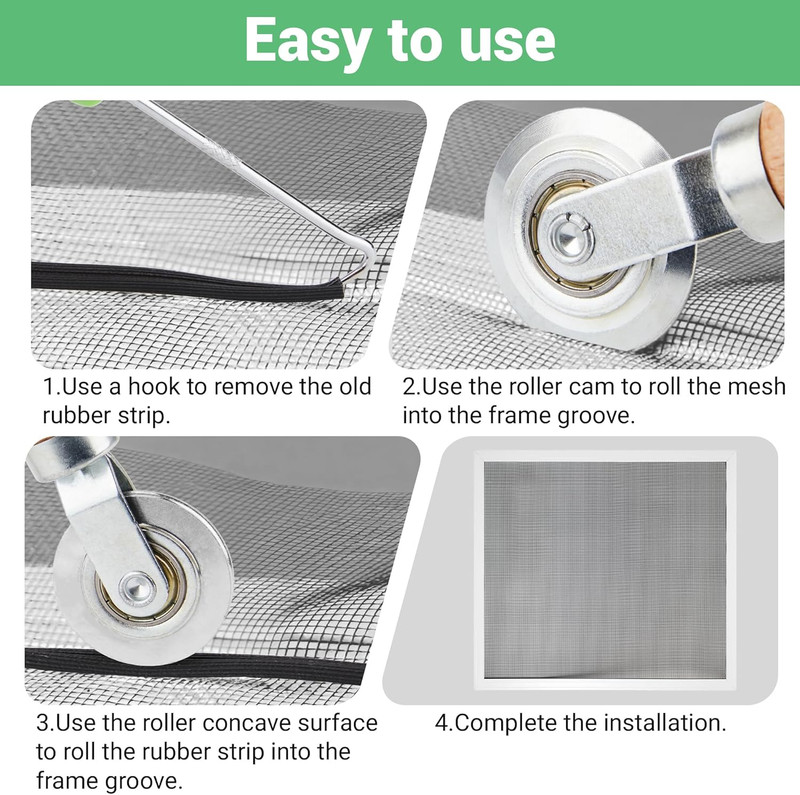 Screen Repair Kit, 32 ft Screen Retainer Spline, Spline Steel Roller, Removal Ho gallery