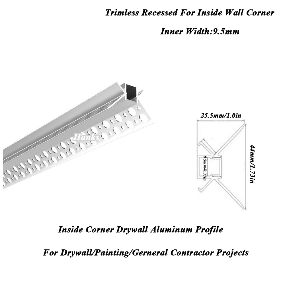 44X25.5mm Inner Corner Wall Profile Trimless Recessed Inner Width 9.5mm gallery