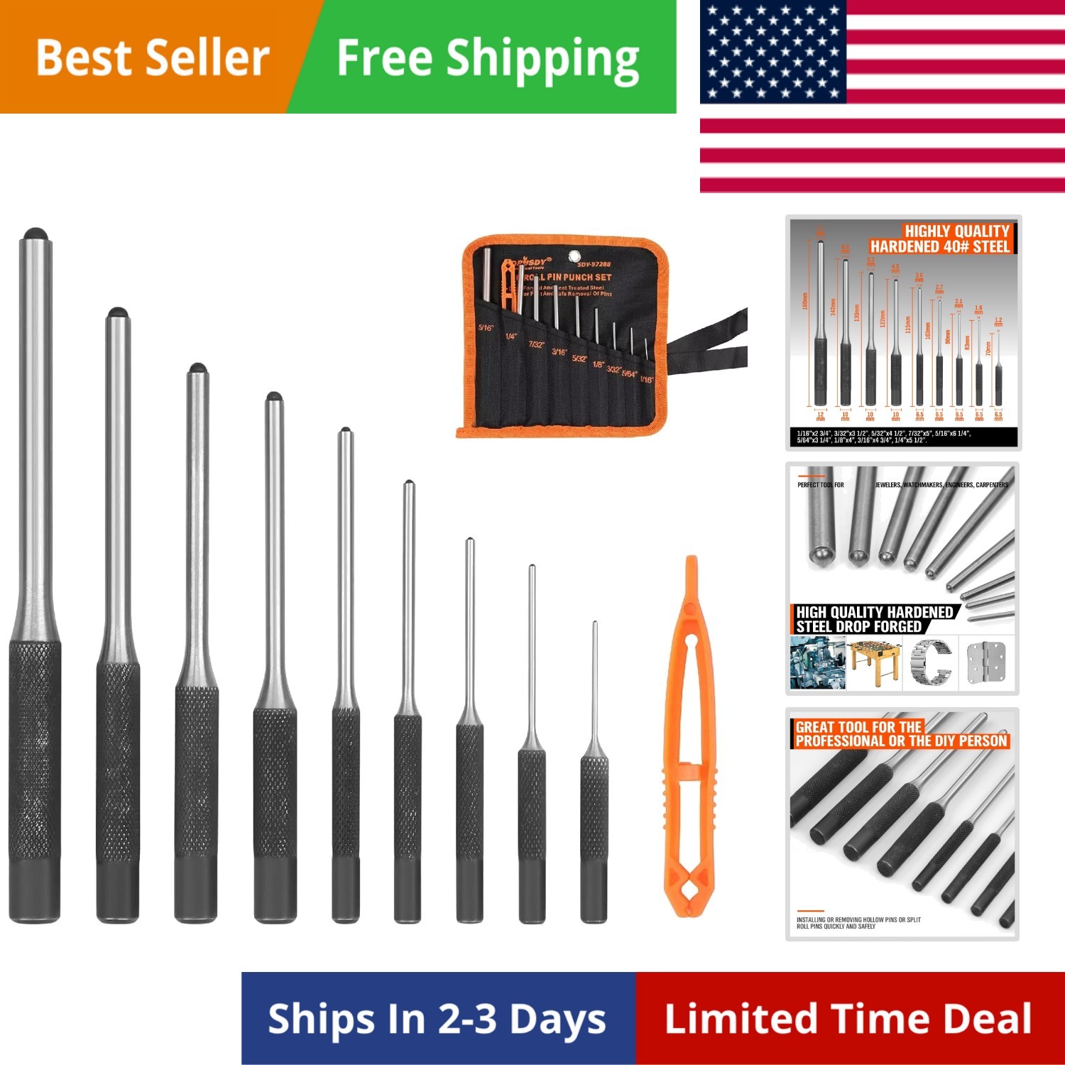 9 Pieces Roll Pin Punch Set, Removing Repair Tool with Holder for Automotive,... gallery