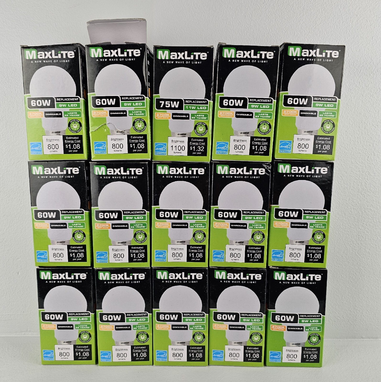 Lot 15 MAXLITE 60W Dimmable 2700K Soft White 800 Lumens 9W LED Replacement Bulbs gallery