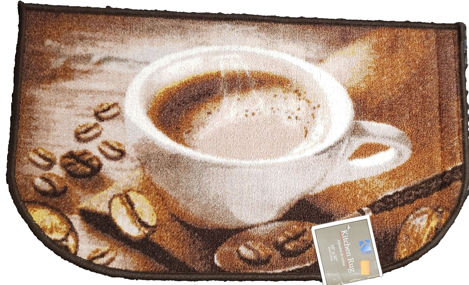 Printed Nylon Rug (nonskid latex back) (18"x30") COFFEE CUP & BEANS, D Shape, KH gallery