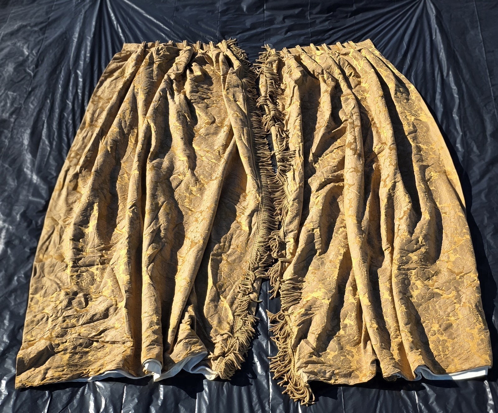 French Yellow Gold Interlined Drapes Set 122" X 35" Each Vintage Hand Made gallery