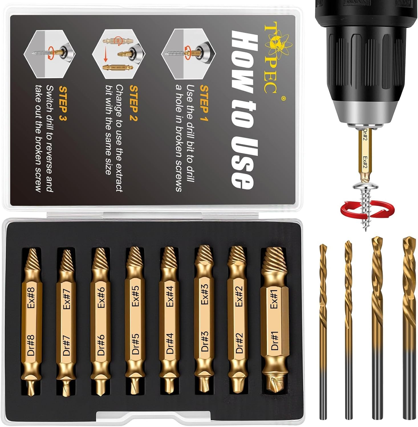Topec 12 PCS Stripped Screw Extractor Set, Gift for Men, Easy Out Screw Extracto gallery