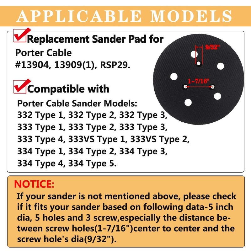 2x 5 Inch 5 Hole Hook & Loop Sander Pad For Porter Cable 13904 13909 333 334 332 gallery