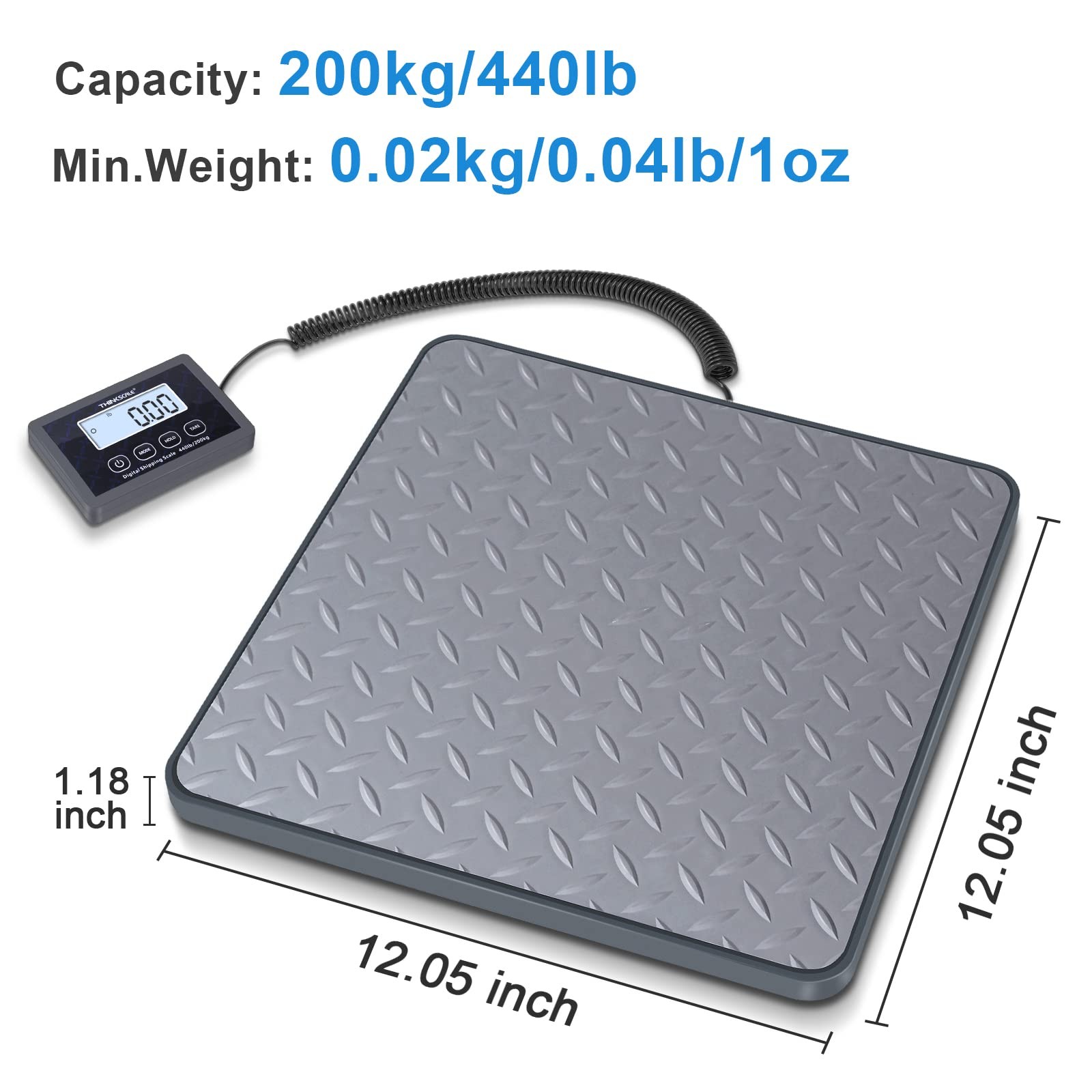 THINKSCALE Digital Shipping Postal Scale, 440 lb/1oz High 440lb, Grey gallery
