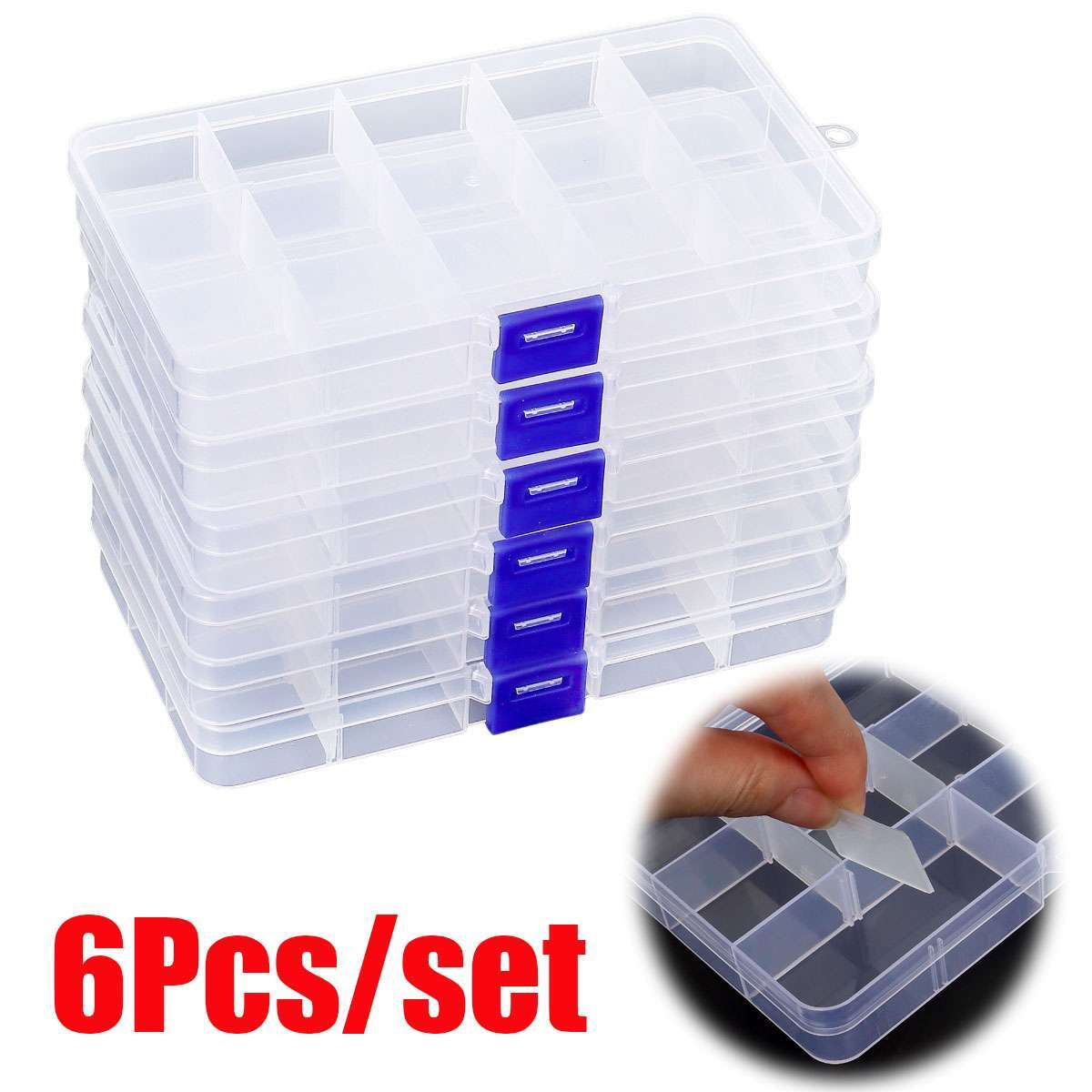 Clear Jewelry Box Plastic Bead Storage Container Adjustable Earrings Organizer gallery
