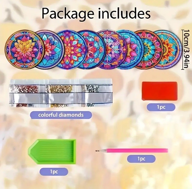 8 PCS Mandala Sparkly Diamond Painting Coasters Kits with Holder. DIY - Kitchen gallery