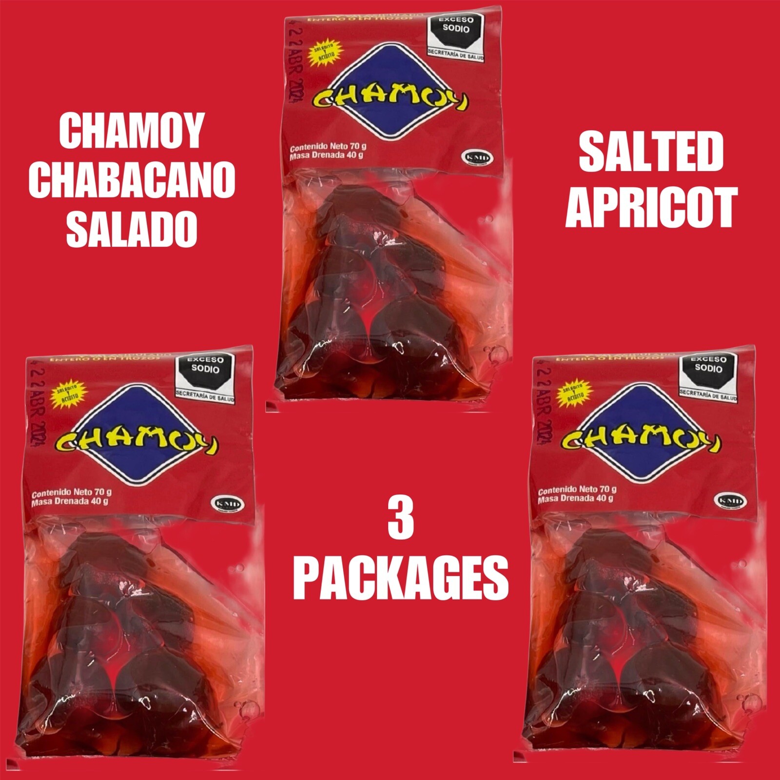 3 SOBRES CON CHAMOY CHABACANO SALADO - SALTED APRICOT (3 BAGS) gallery