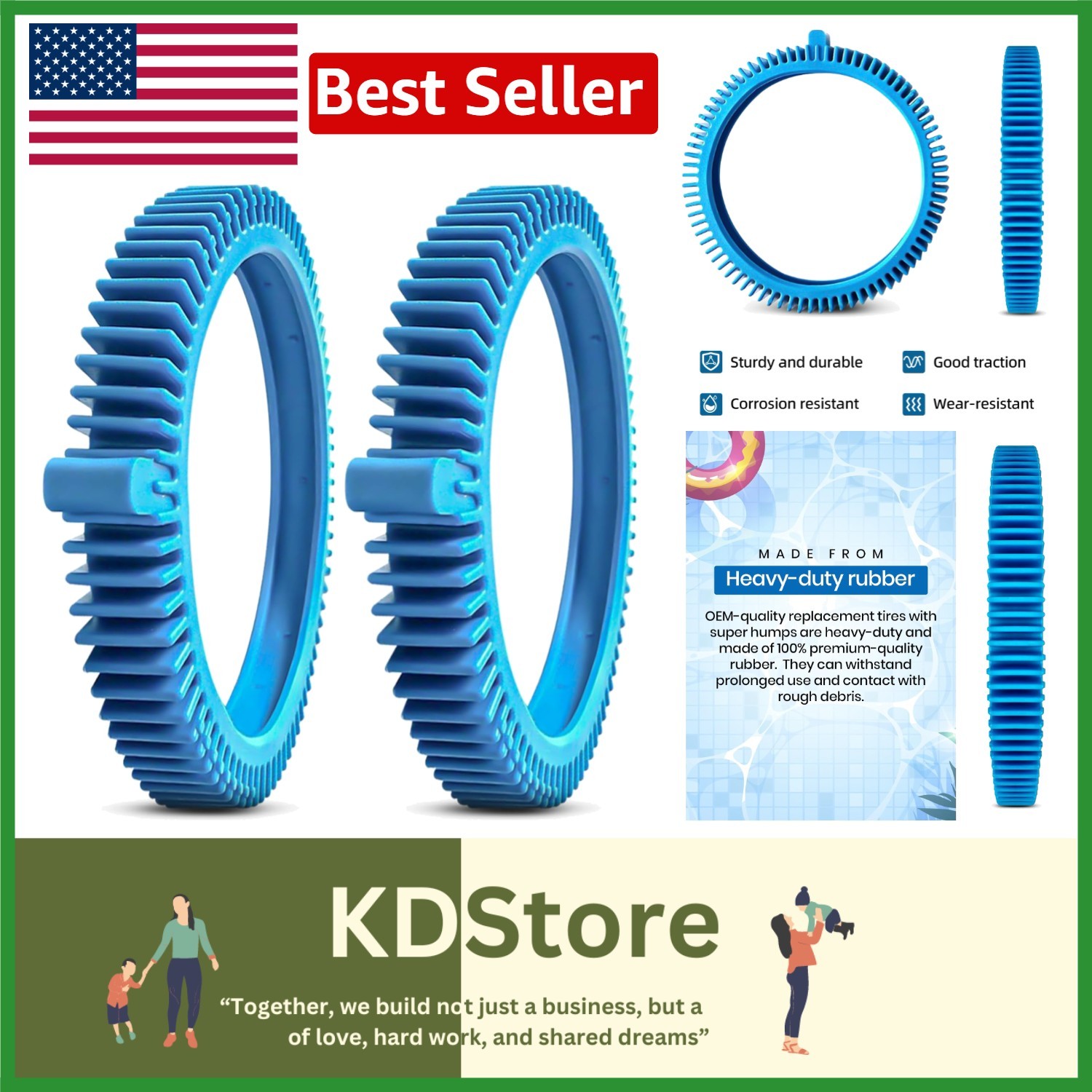 2 Pack Pool Cleaner Replacement Tires with Super Humps, Heavy Duty Rubber, Fi... gallery