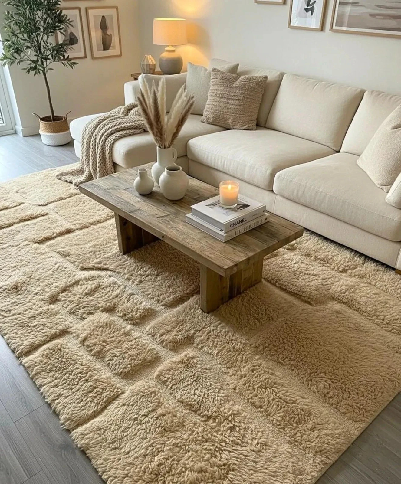 Hand-knotted Wool Rug, Beige Textured Area Rug, Custom Geometric High Low Pile gallery