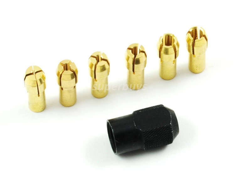 7pcs Brass Collet & M8*0.75 Chuck Rotary Drill Bit Die Grinder Pin Vice Nut Tool gallery