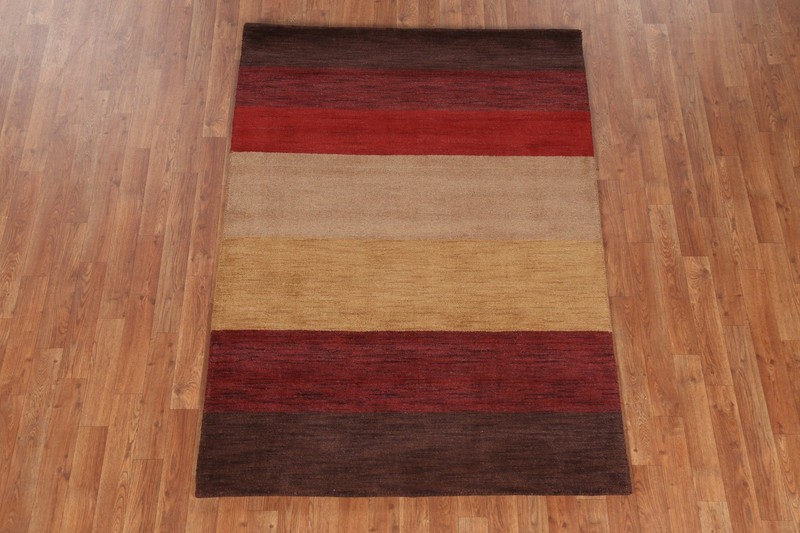 Multicolor Handmade Contemporary Wool Carpet Striped Modern Gabbeh Rug 4x6 Ft gallery
