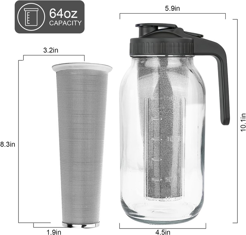 Cold Brew Coffee Maker Mason Jar Pitcher 64oz Iced Tea Lemonade Filter gallery