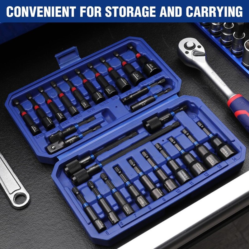 WORKPRO 27PC Magnetic Nut Driver Set SAE&Metric Impact Drill Driver Bit 1/4" Hex gallery