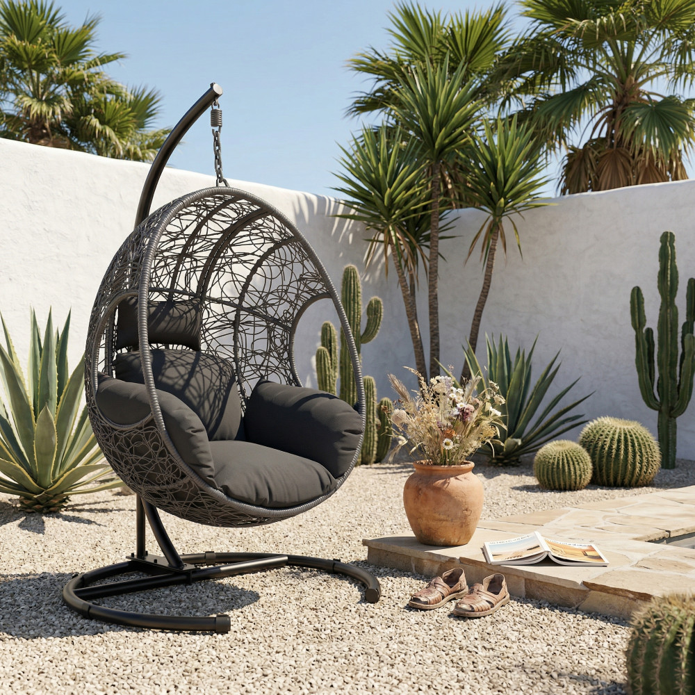 Extra Wide 42" U-Base Hanging Egg Chair, 400lb Patio Swing with Cushion gallery