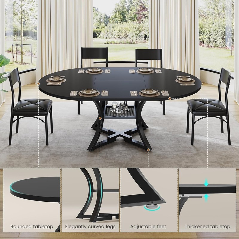 Round Extendable Dining Table Set, Kitchen Table Set with 4 Cushion Chairs gallery