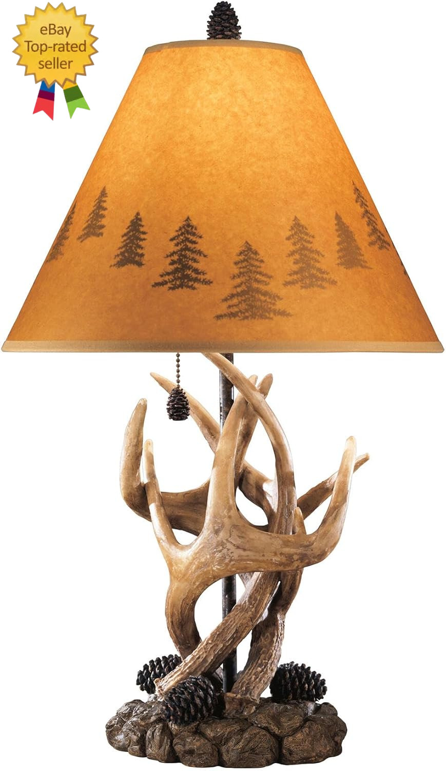 Derek Rustic Cabin Antler Lamp Set, 2 Count, Paper Silhouette Shade, Pull Chain gallery