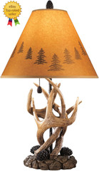 Derek Rustic Cabin Antler Lamp Set, 2 Count, Paper Silhouette Shade, Pull Chain