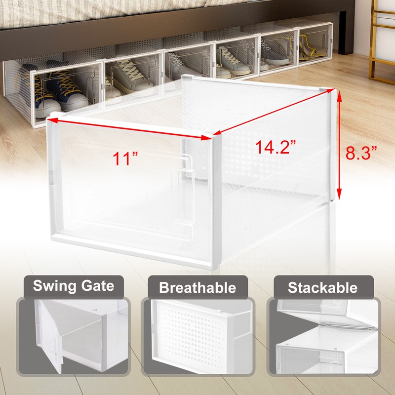 6PCS LRG Foldable Stackable Plastic Shoe Box Storage Organizer Transparent Case gallery