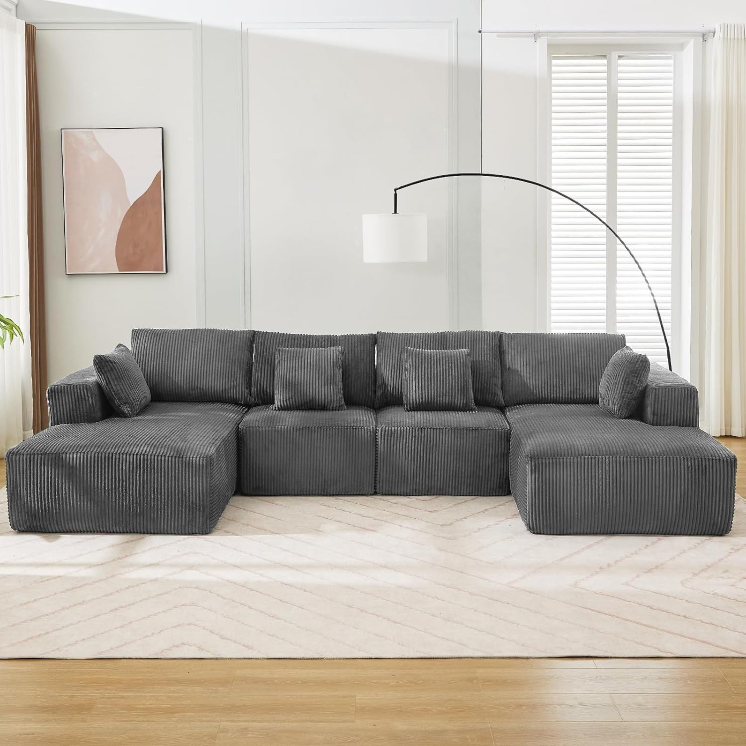 137" Oversized Cloud Sectional Sofa Corduroy U Shape Chaise Living Room Couch gallery