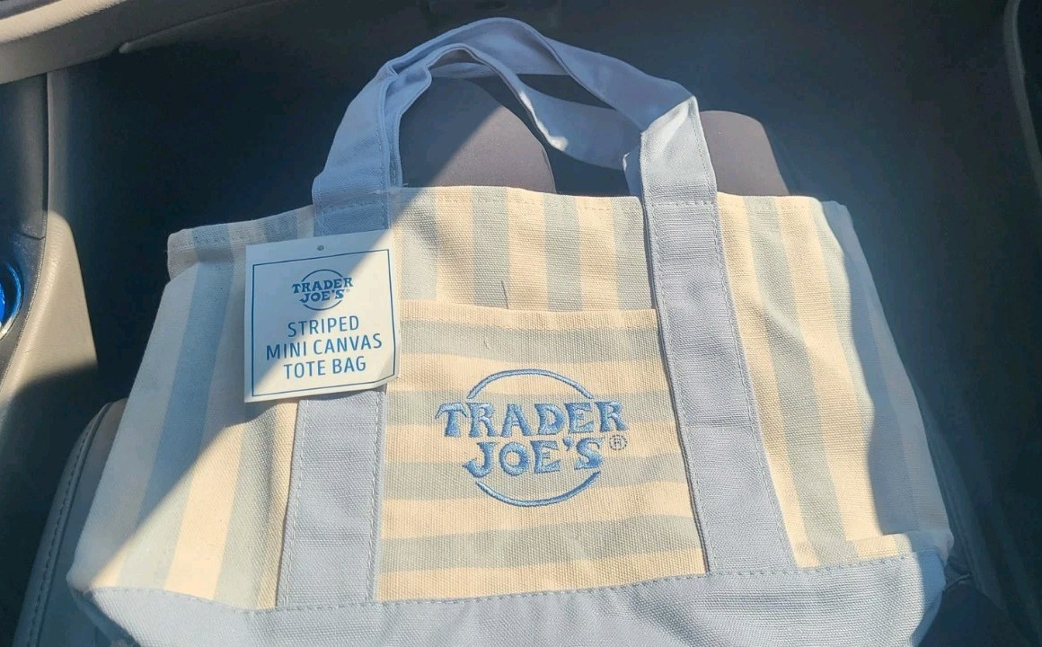 Blue Trader Joe’s Limited Edition 2026 Mini Stripe Canvas Tote Bag NEW gallery