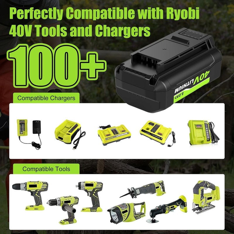 2PACK 4PACK 8.0Ah Battery 40 Volt for Ryobi 40V Lithium OP40602 Battery with LED gallery