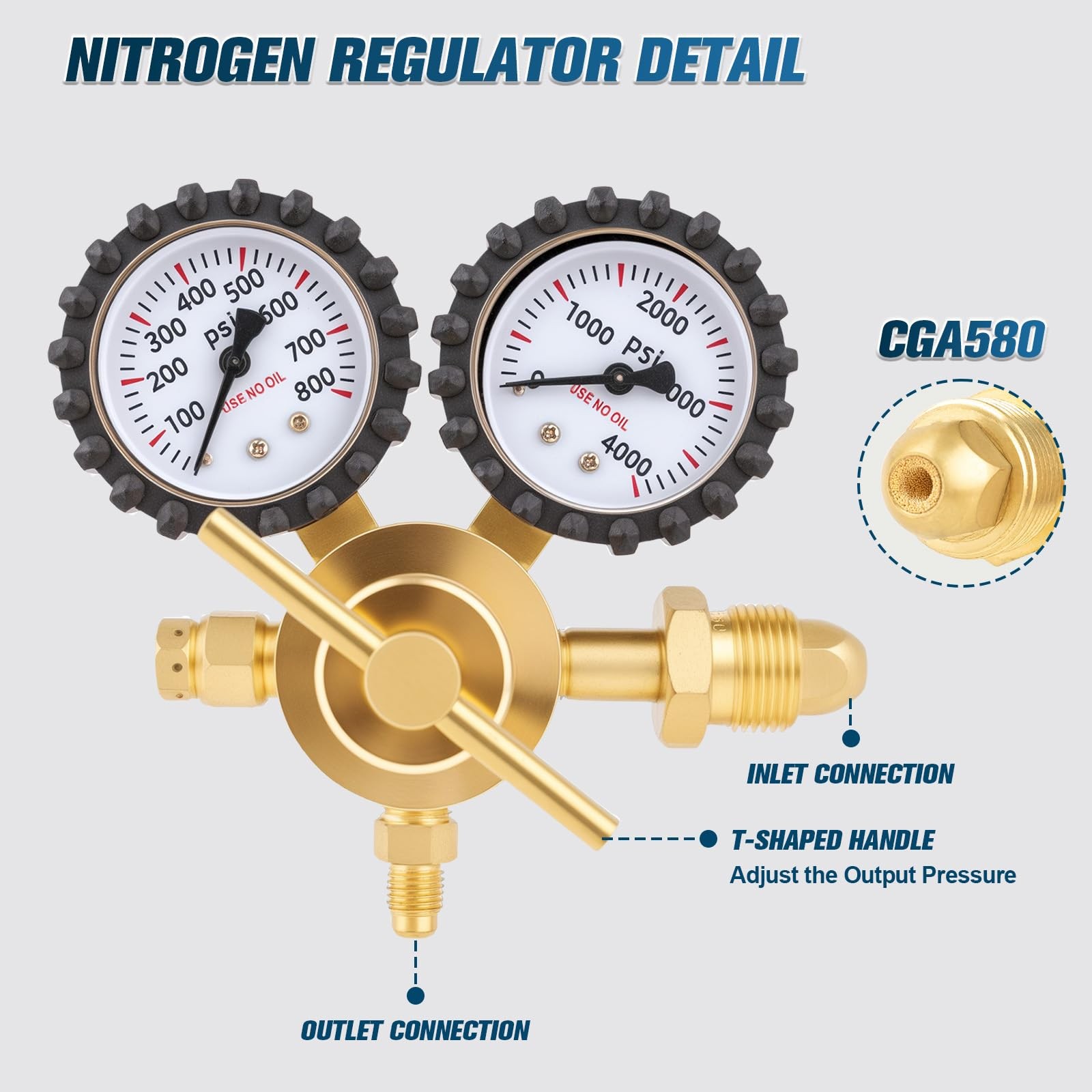 Beaiguna Nitrogen Regulator, 0-800PSI Regulator 0.25 inches, Yellow gallery