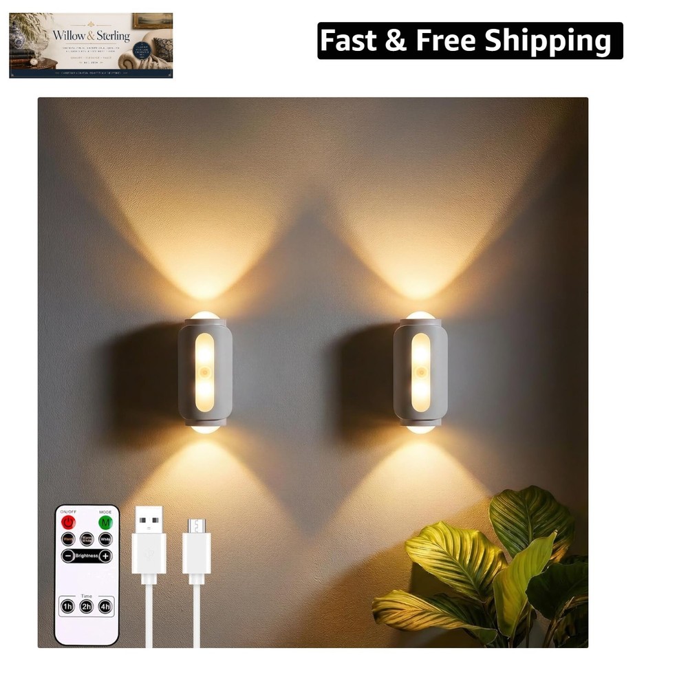 Motion Sensor Wall Light, Rechargeable Wireless Sconce Set of 2, Wireless No ...