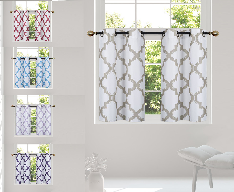 2PC HALF WINDOW LINED CURTAIN PANEL GEOMETRIC PRINTED 30" W X 36" L (each)