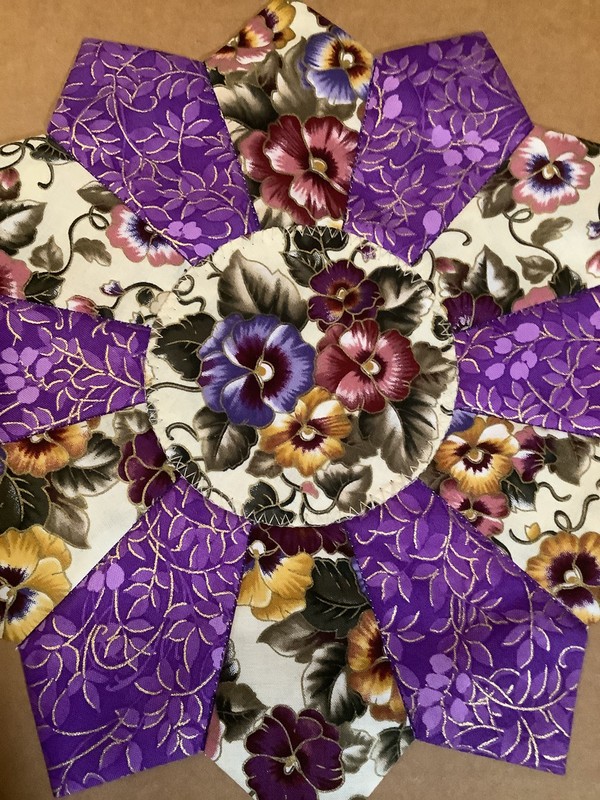 Handmade Quilted 12” Easter Spring Pansies Rustic Farmhouse Table Topper, New gallery