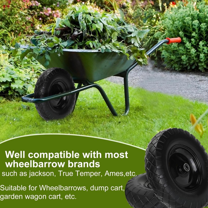16 Inch Flat Free Wheelbarrow Tire Solid 4.80 4.008 Polyurethane 5/8 3/4 Inch B gallery