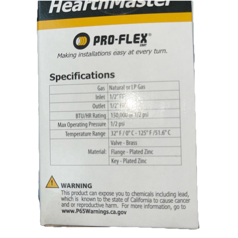*NEW* HearthMaster Pro Flex Fireplace Key Operated Gas Valve Kit PF-954-NIC gallery