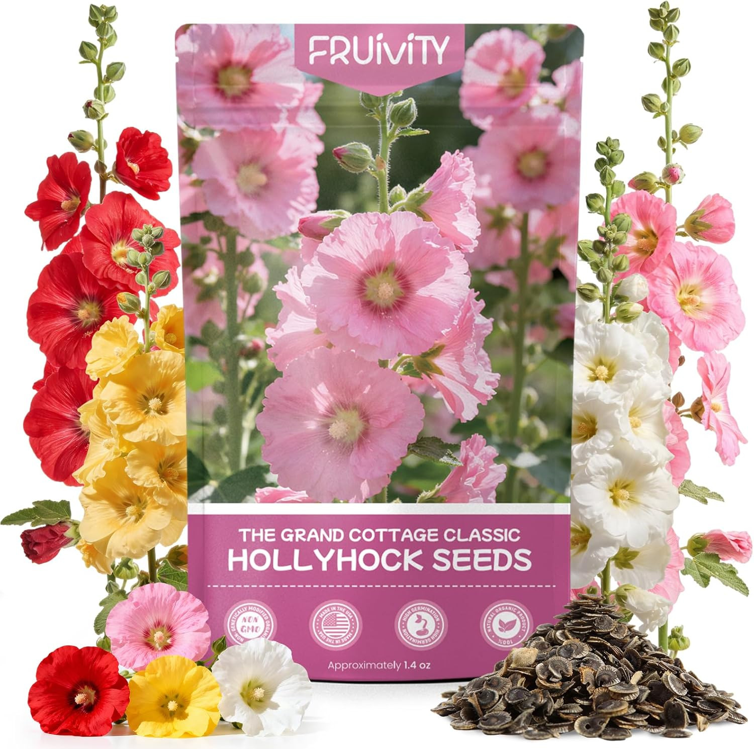 Hollyhock Seeds 3000+ Bulk Pack - Mixed Colors Perennial Heirloom Non-Gmo, Easy gallery