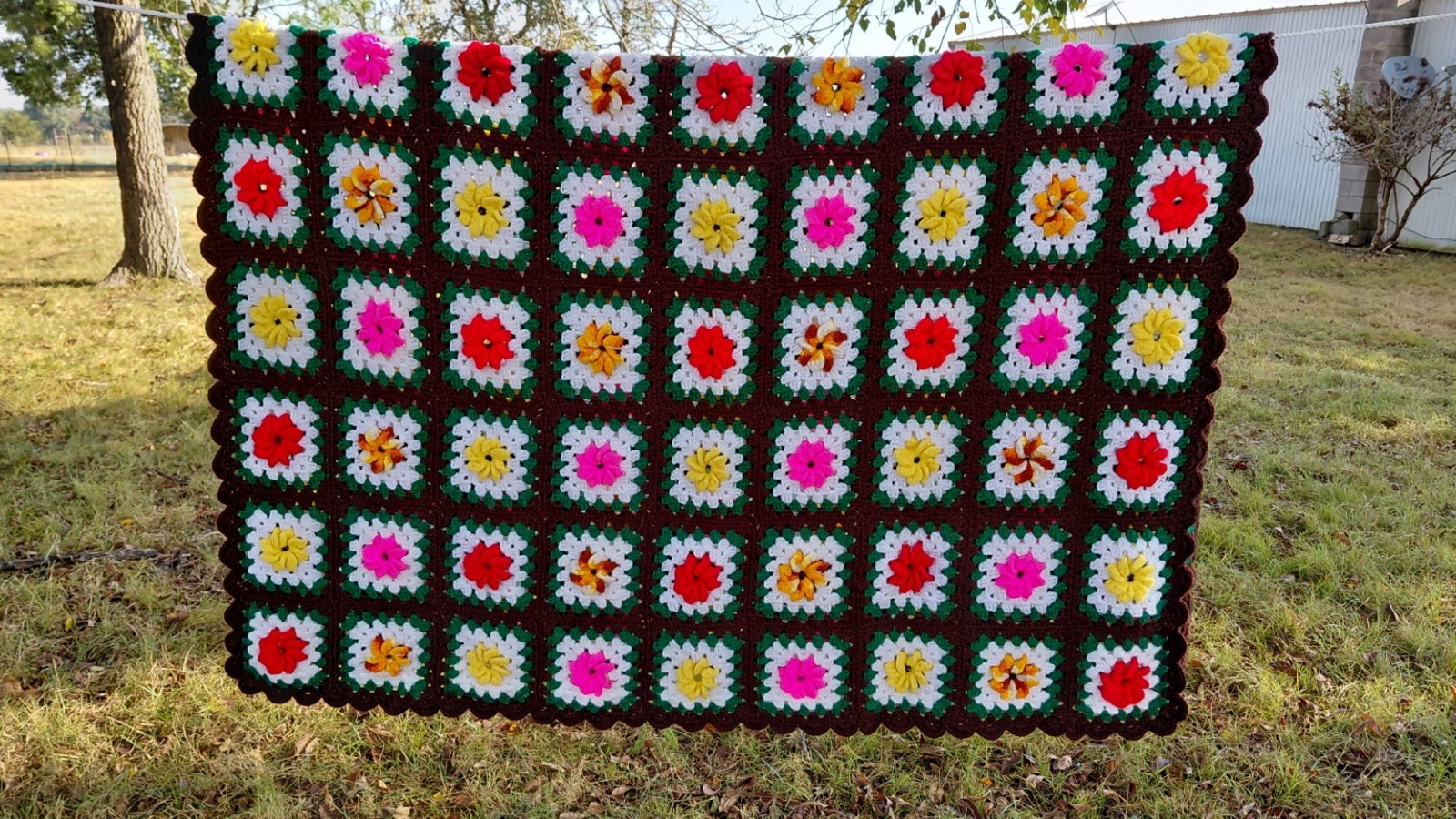 Granny Square Handmade Cro Afghan. Flower Pattern. 56 in. x 70in. gallery