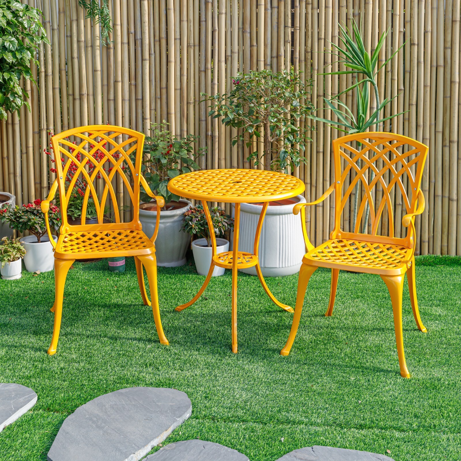 3 Pcs Bistro Set Yellow Table 2 Chairs Outdoor Patio Furniture Weather Resistant gallery
