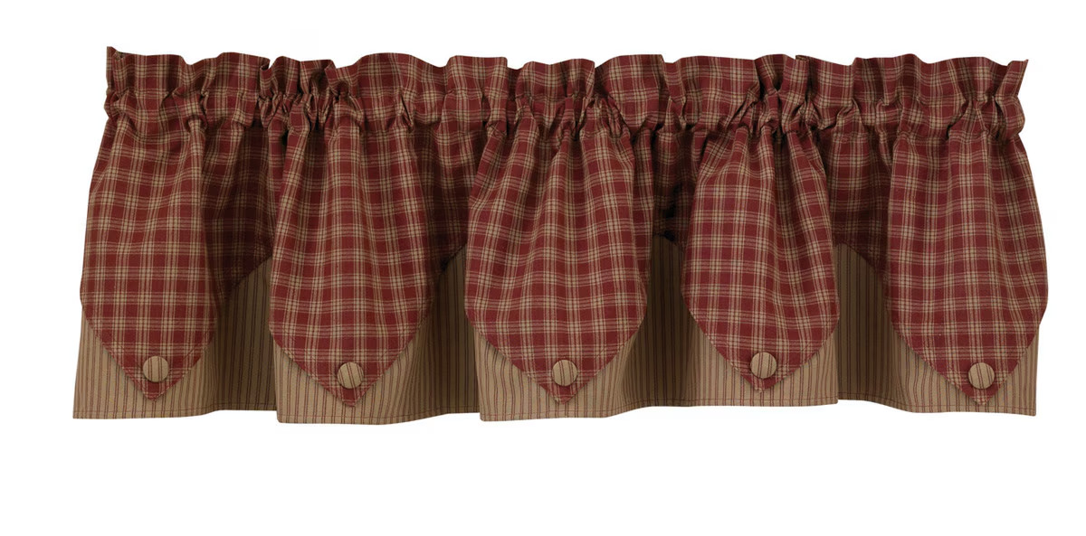 Sturbridge Wine Tan Layered Point Country Cotton Lined Valance 72" x 15" gallery