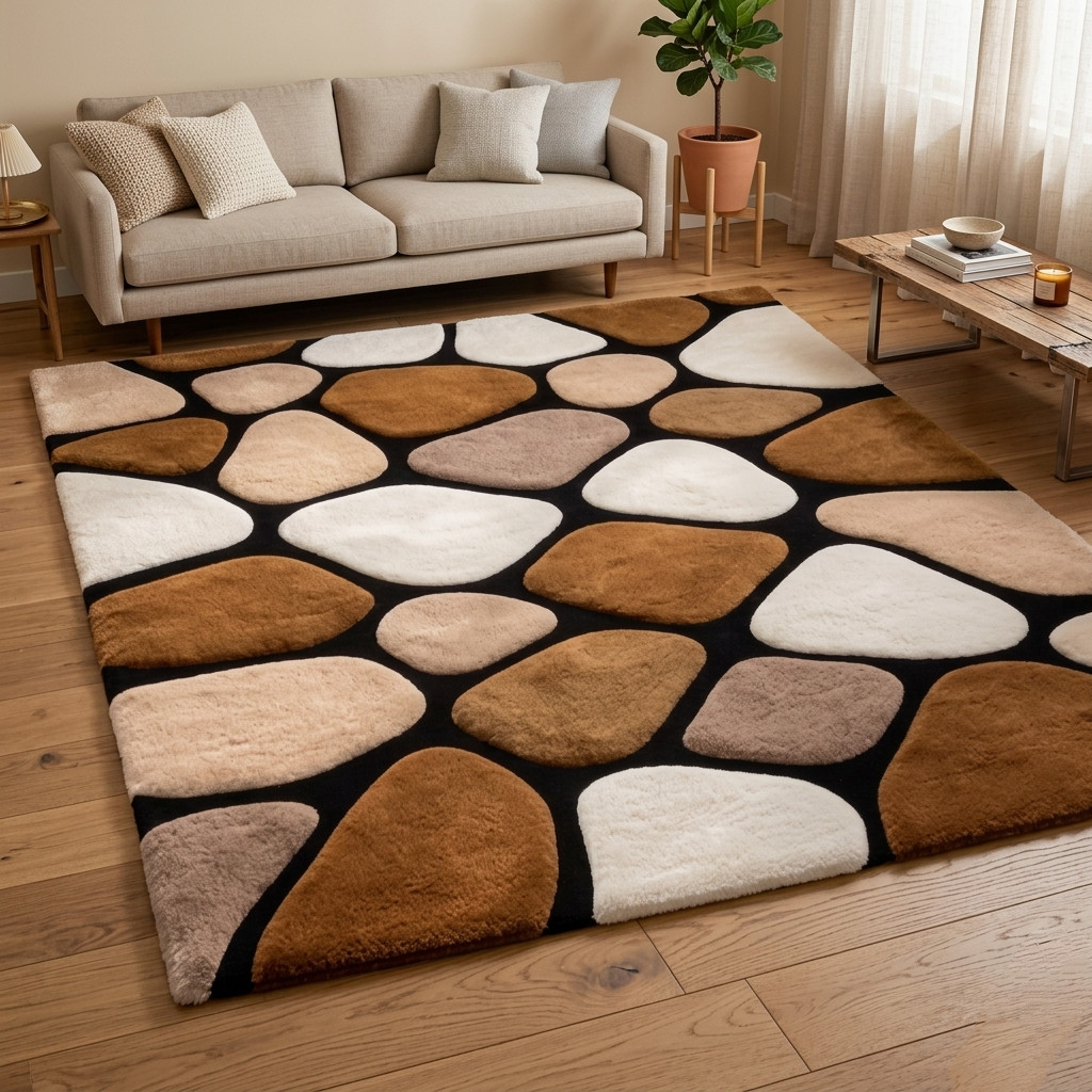Modern 3D Pebble Wool Rug 5x8 Geometric Brown Area Rugs Living Room Large Carpet gallery