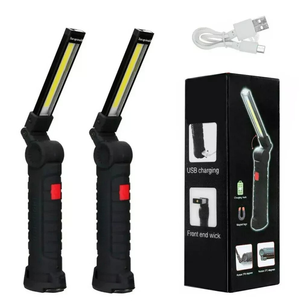 2 Pack Magnetic Base LED COB Work Light Rechargeable Mechanic Torch Flashlight gallery