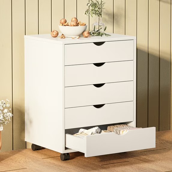 Gianna 5-Drawer Rolling Storage Cabinet for Office Bedroom & Home, White gallery