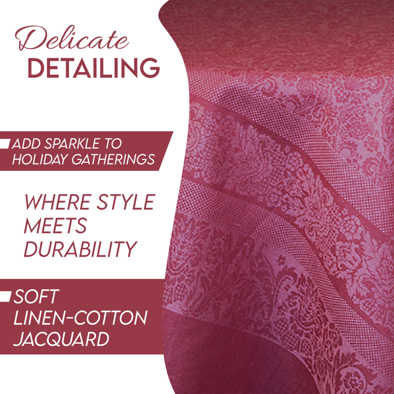 Linen Cotton Tablecloth 70 x 90 Inch Rectangle – Scarlet Red Jacquard Floral gallery