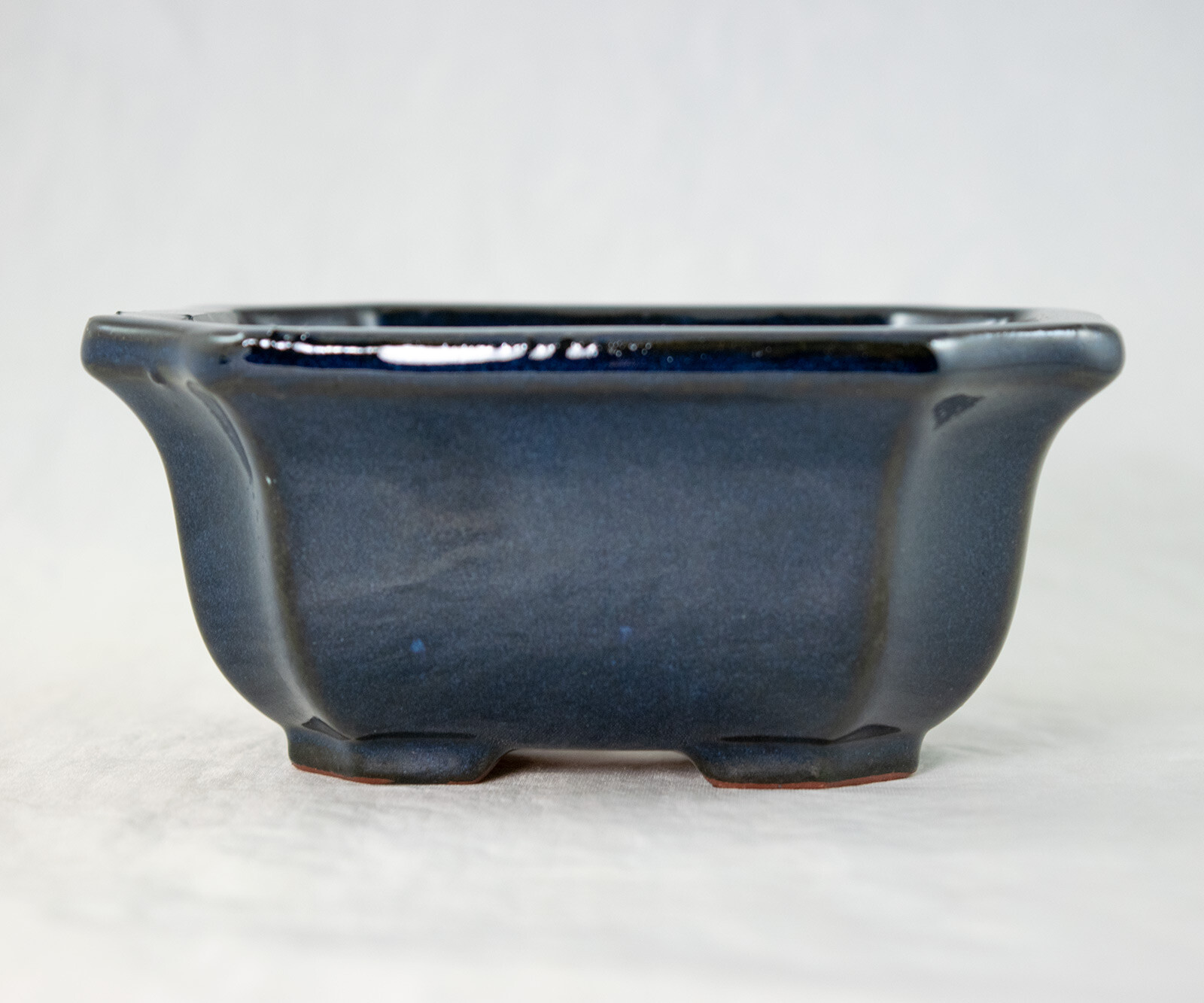 Blue Glazed Shohin Bonsai / Succulent & Accent Pot 5"x 4.25"x 2.25" with Mesh gallery
